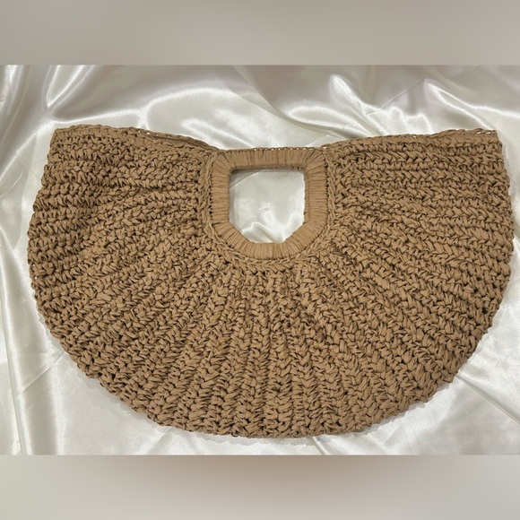 Ramla Raffia Bag Half Moon Woven Clutch Tan Beachy Boho Selling Sunset Straw NWT - Picture 5 of 12